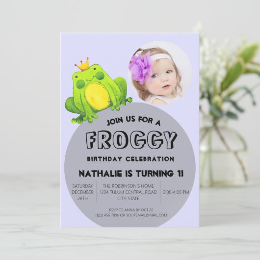 Kiekje van kikker verjaardag roze 1ste feestje leu kaart (Staand voorkant)