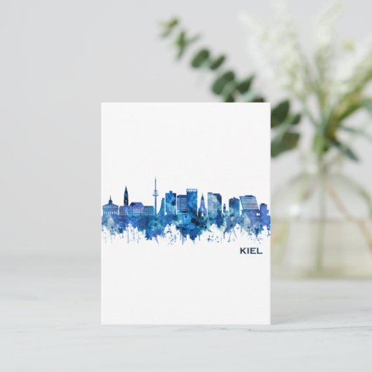 Kiel Duitsland Skyline Blue Feestdagenkaart (Staand voorkant)