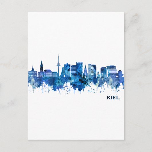 Kiel Duitsland Skyline Blue Feestdagenkaart (Voorkant)