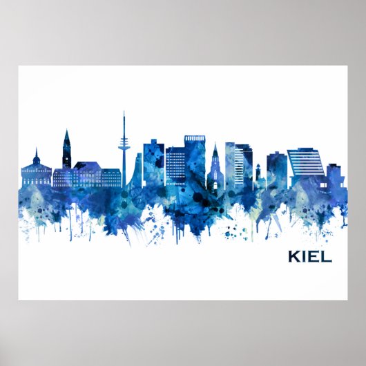 Kiel Germany Skyline Blue Poster (Voorkant)