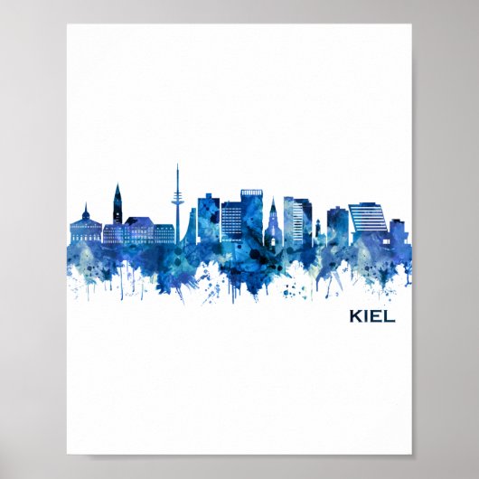 Kiel Germany Skyline Blue Poster (Voorkant)