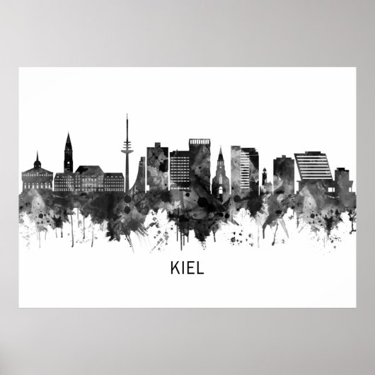 Kiel Germany Skyline BW Poster (Voorkant)