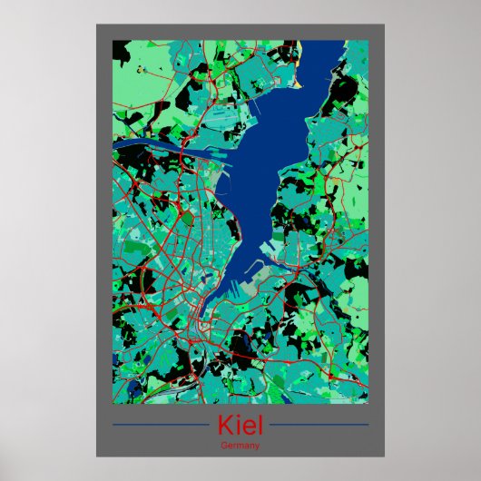 Kiel Stadtkarten Zentrum im Kontrast Poster (Voorkant)