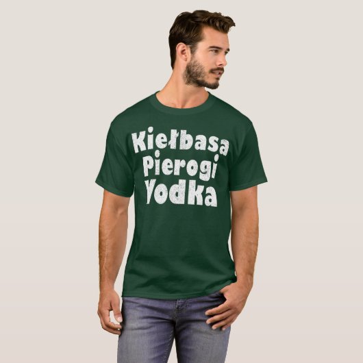 Kielbasa Pierogi Vodka Funny Poolse grafische kaar T-shirt (Voorkant volledig)