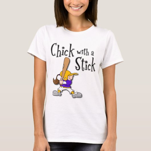 Kiep met Sticks, bruin haar. T-shirt (Voorkant)