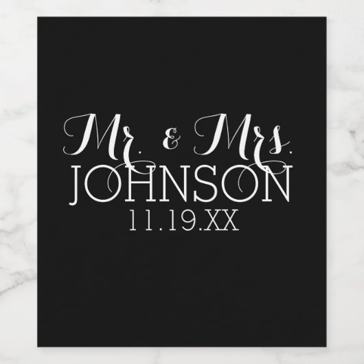 Kies een achtergrondkleur Mr & Mrs Wedding Favor Wijn Etiket (Enkel label)