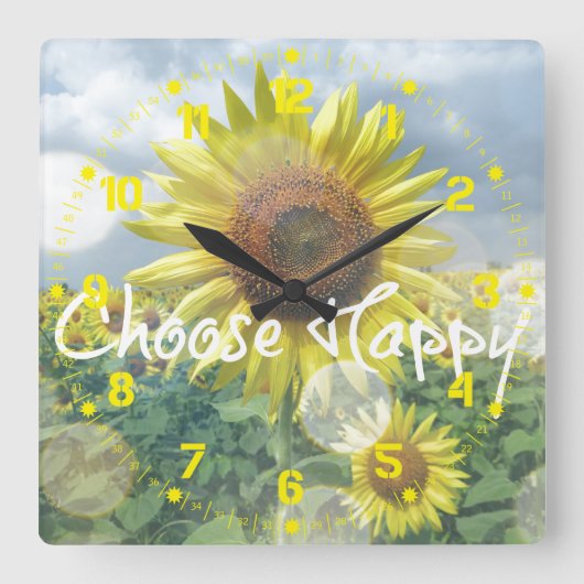 Kies een Happy Sunflower Clock Vierkante Klok (Voorkant)