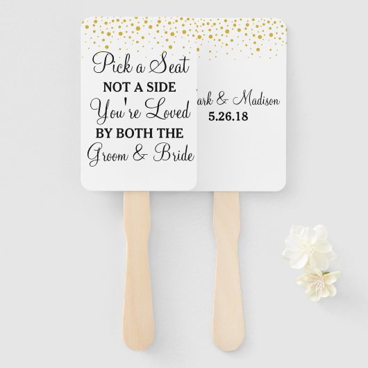 Kies een Seat Niet een Side gouden stippen bruilof Handwaaier (Voorkant en achterkant)