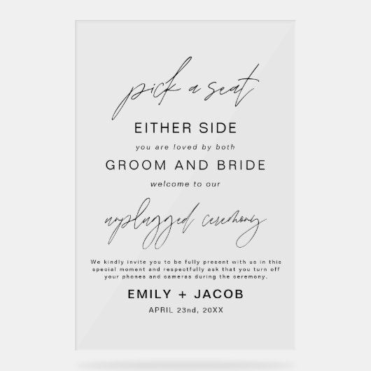 Kies een stoel aan beide zijden bruiloft zitplaats acryl bord (Voorkant)