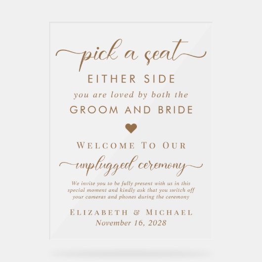 Kies een stoel aan weerszijden bruiloft zitplaatse acryl bord (Voorkant)