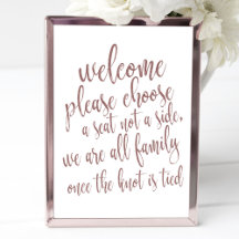 Kies een stoel Roze Goud Glitter 8x10 Trouwbord