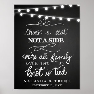 Kies een Zitplaats Koord Lights Chalkboard Weddens Poster