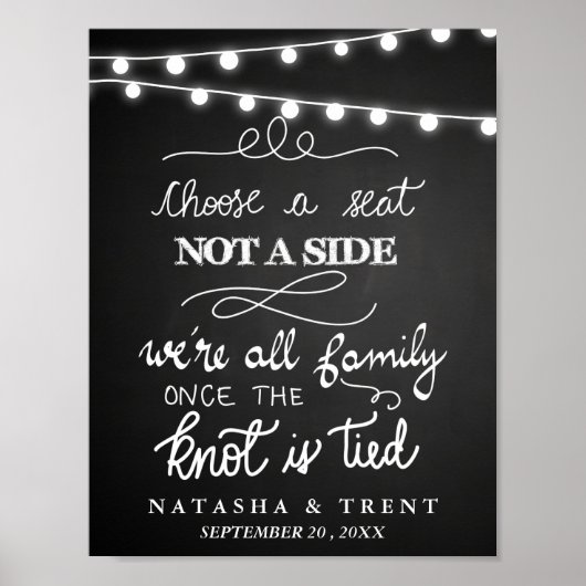 Kies een Zitplaats Koord Lights Chalkboard Weddens Poster (Voorkant)