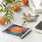 Kies Gelukkig en kleurrijk Sleutelhanger (Zijkant)