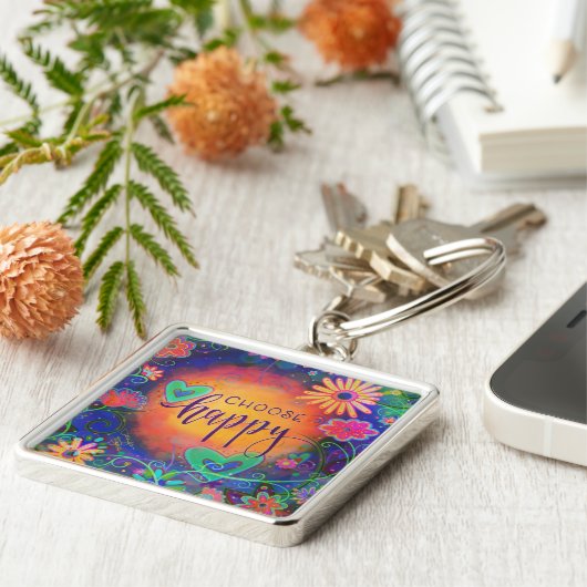 Kies Gelukkig en kleurrijk Sleutelhanger (Zijkant)