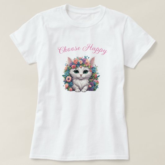 Kies Happy Cat print T-shirt (Design voorkant)