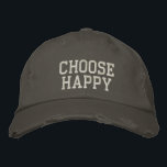 Kies Happy Positive Mindset Motivatie offerte Geborduurde Pet<br><div class="desc">Verspreid positiviteit waar je ook gaat met dit 'Choose Happy'-ontwerp met een gedurfde, verontruste typografische stijl. Perfect voor degenen die houden van opbeurende berichten, mindfulness en een casual maar stijlvolle look. Een geweldige keuze voor alledaagse draag, zelfzorgpleitbezorgers, of als een doordacht geschenk voor iedereen die gelooft in de kracht van...</div>