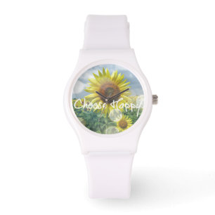 Kies Happy Quote met Zonnebloemen Horloge