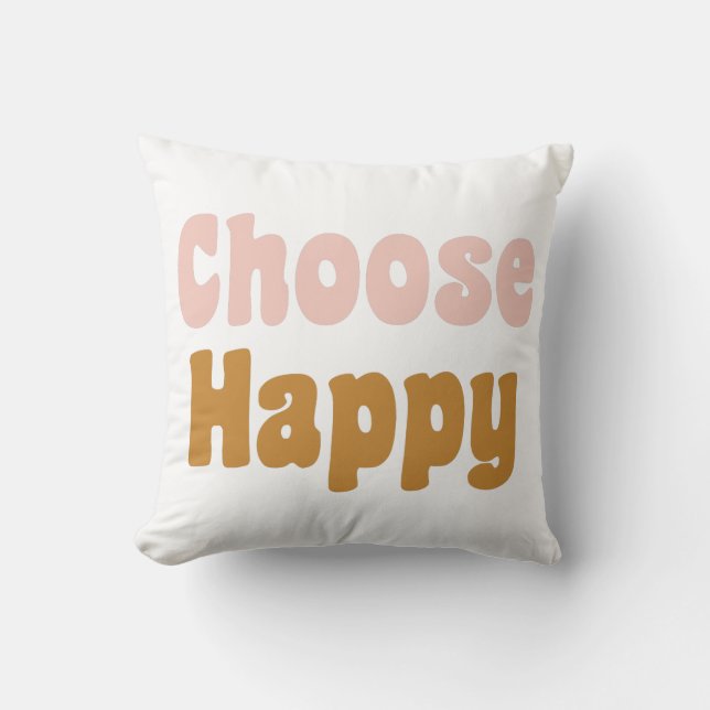 Kies Happy Retro Lettering in Blush en Mustard Kussen (Voorkant)