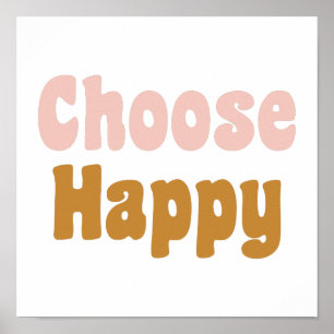 Kies Happy Retro Lettering in Blush en Mustard Poster