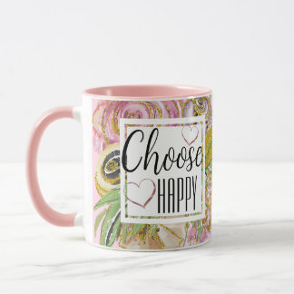 Kies Happy Roos Gold Glitter Floral Mok