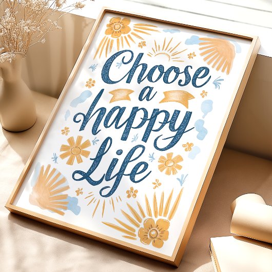 Kies Happy: Zonnige bloemenkunst Print