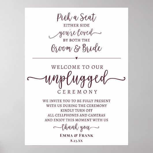 Kies in Merlot een Seat Unplugged Ceremony Poster (Voorkant)