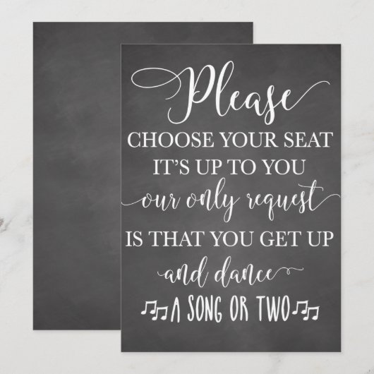 Kies je bord voor je stoel en dans bruiloft (Voorkant / Achterkant)