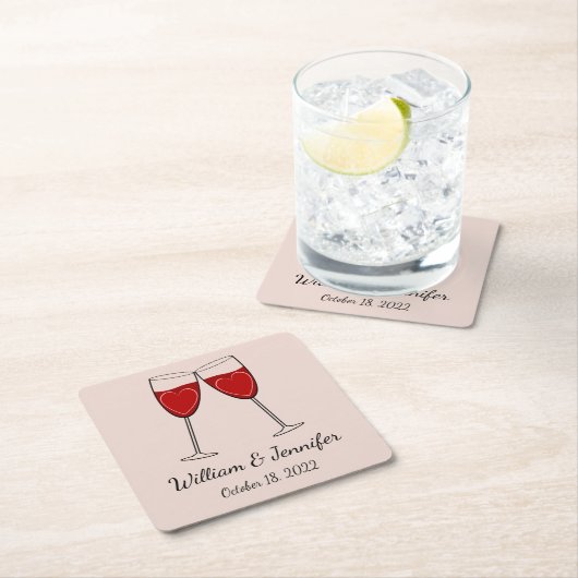 Kies Je Eigen Kleur Wijn Glas & Harten Trouwdag Kartonnen Onderzetters (Insitu)