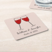 Kies Je Eigen Kleur Wijn Glas & Harten Trouwdag Kartonnen Onderzetters (Schuin)