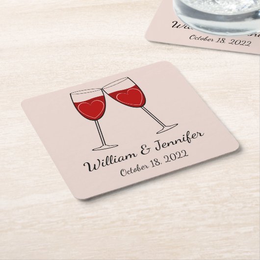Kies Je Eigen Kleur Wijn Glas & Harten Trouwdag Kartonnen Onderzetters (Schuin)
