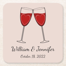Kies Je Eigen Kleur Wijn Glas & Harten Trouwdag Kartonnen Onderzetters