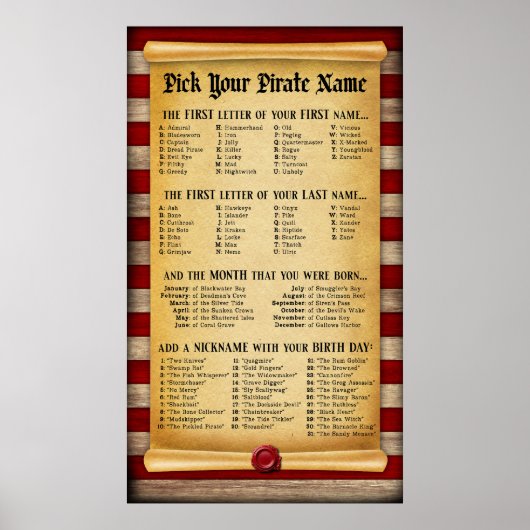 Kies Je Piraatnaam Feest Grafiek Poster (Voorkant)