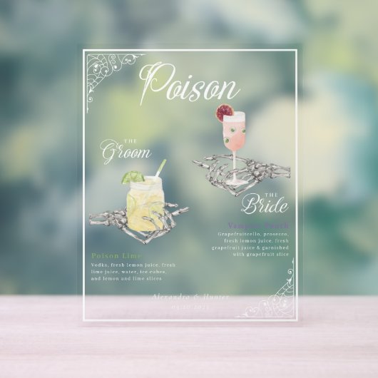 Kies je Poison Skelet Bride & bruidegom Cocktails Acryl Bord (Neutraal)