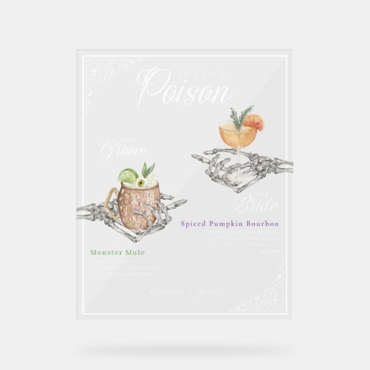 Kies je Poison Skelet Bride & bruidegom Cocktails Acryl Bord (Voorkant)