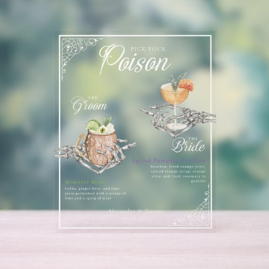 Kies je Poison Skelet Bride & bruidegom Cocktails Acryl Bord (Neutraal)