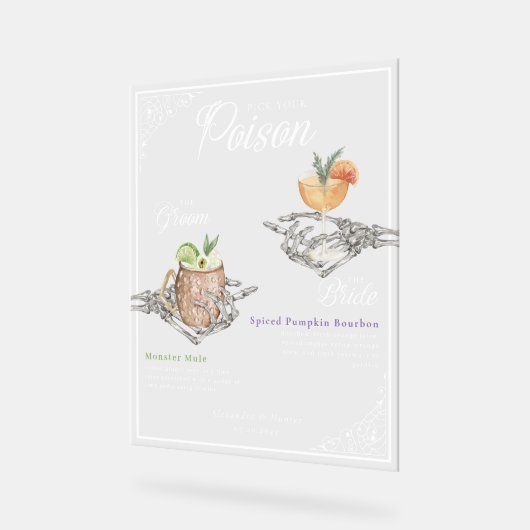 Kies je Poison Skelet Bride & bruidegom Cocktails Acryl Bord (Hoek)