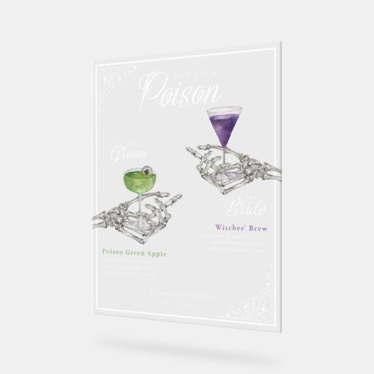 Kies je Poison Skelet Bride & bruidegom Cocktails Acryl Bord (Hoek)