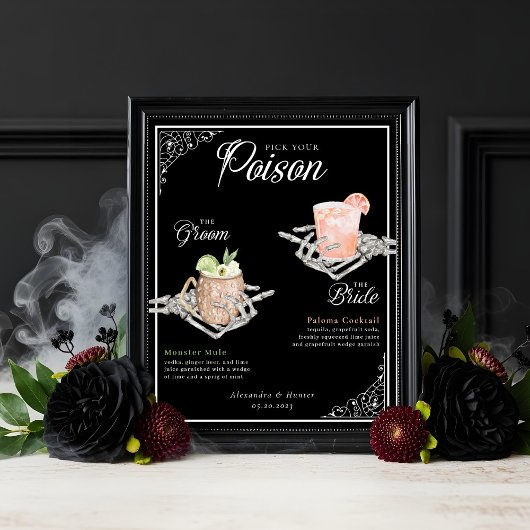 Kies je Poison Skelet Bride & bruidegom Cocktails Poster