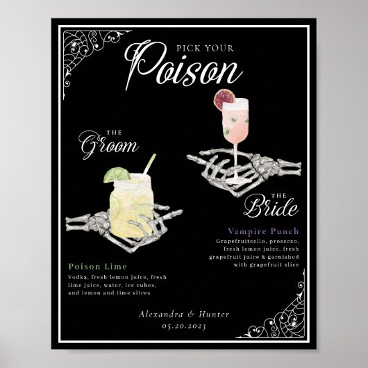 Kies je Poison Skelet Bride & bruidegom Cocktails Poster (Voorkant)