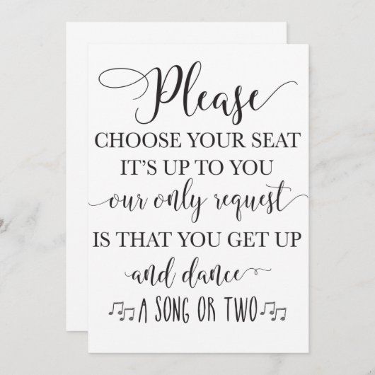 Kies je stoel en ga naar boven en dans bruiloft (Voorkant / Achterkant)