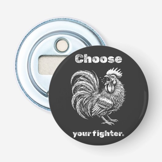 Kies je vechter – Duivel Haantje. Button Flesopener (Voorkant)