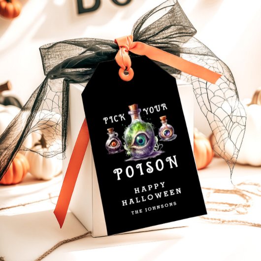 Kies je vergif Halloween cocktail party Cadeaulabel
