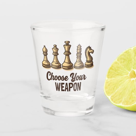 Kies Je Wapen Grappige Schaakstukken Speler Shot Glas (Voorkant)