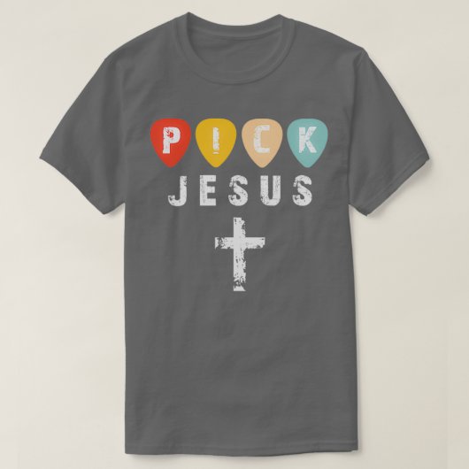 Kies Jesus Retro  Guitar Pick T-shirt (Design voorkant)