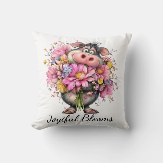 Kies Joy Floral Pig Throw Pillow Kussen (Voorkant)
