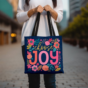 Kies Joy Floral Tote Bag, inspirerend citaat Tote Bag