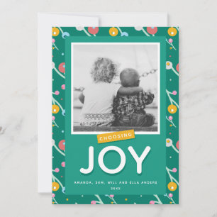 Kies Joy Holiday Berries Aangepaste fotokaart Feestdagenkaart