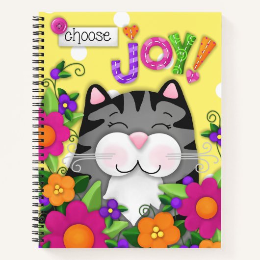 "Kies Joy!" Kleurrijk Cat Custom Spiral Journal Notitieboek (Voorkant)