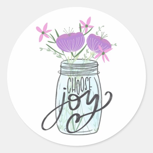 Kies Joy Mason Jar met bloemen Ronde Sticker (Voorkant)